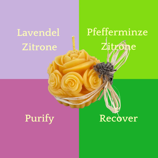 Handgegossene Rosencupcake-Kerze aus 100 % Bienenwachs mit ätherischem Rosenduft, liebevoll verziert – ideal als Geschenk oder duftende Dekoration.